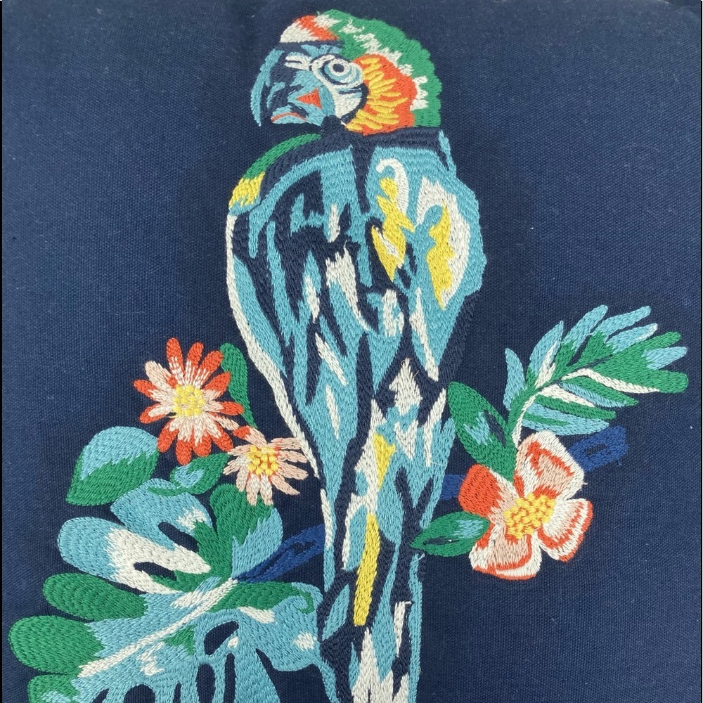 Opalhouse Throw Pillow Macaw Embroidered 18” x 18” Navy Tropical NWOT - Picture 3 of 8
